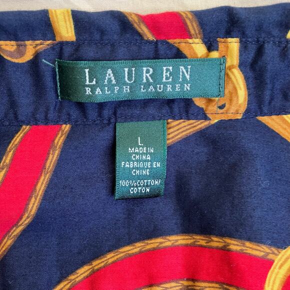 L-Ralph Lauren Sz L Signature Equestrian Print Long Sleeve Button Down Shirt - Picture 6 of 16